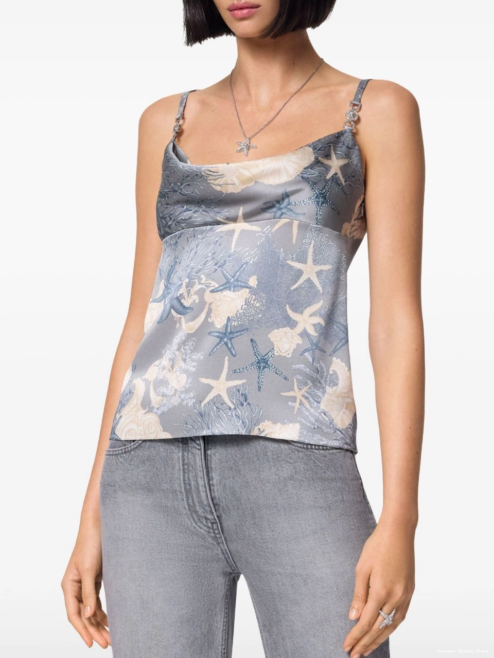 Affordable Versace Sea Barocco cowl-neck top silk Women 0705